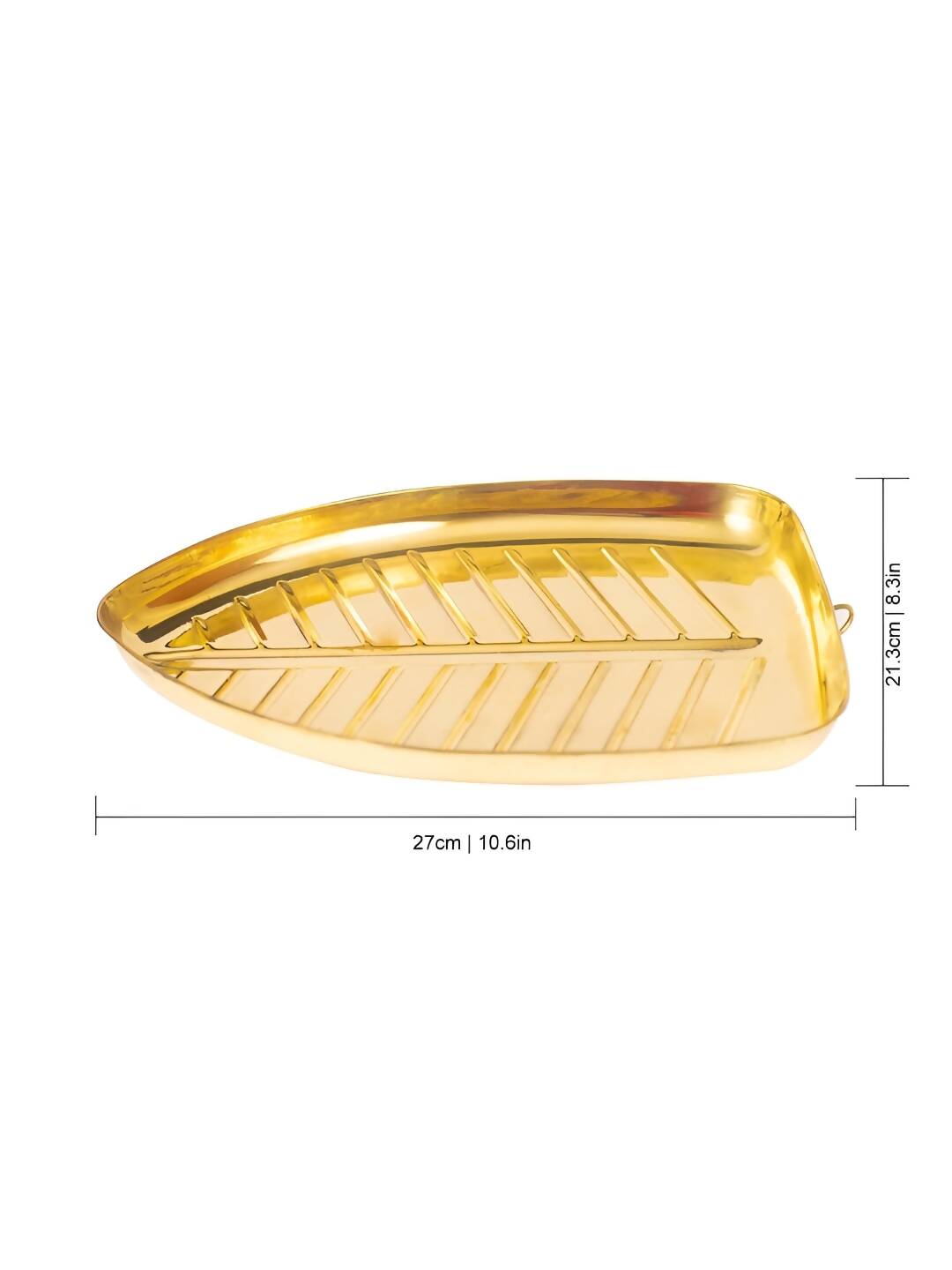 Spillbox Gold-Toned Brass Textured Banana-leaf Shaped Thali Pooja Essential
