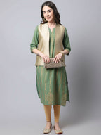 Even Apparels Beige Bansari Silk Open Front Gillet - Distacart