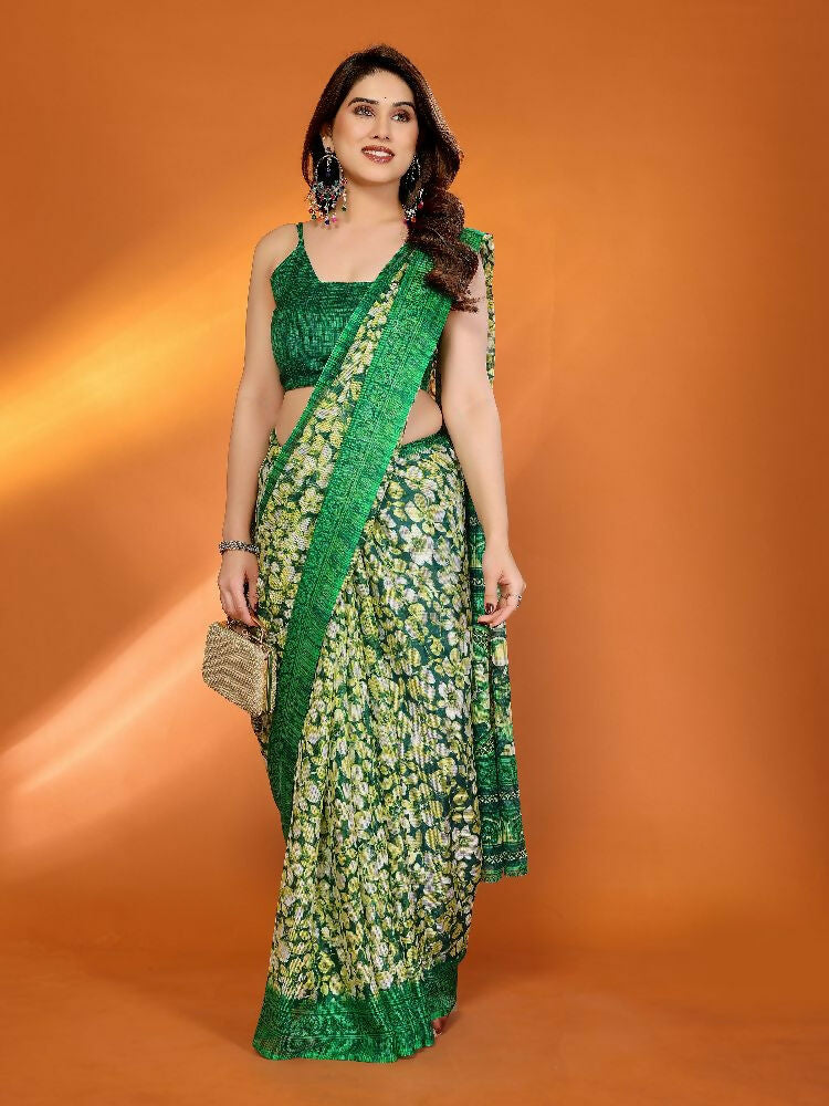 PR Fashion Green Kota Doria Printed Saree