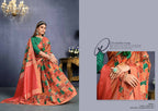 Orange Tusser Silk Floral, Geometric Printed With Embroidered Work Saree With Unstitched Blouse - Mohmanthan Aahana