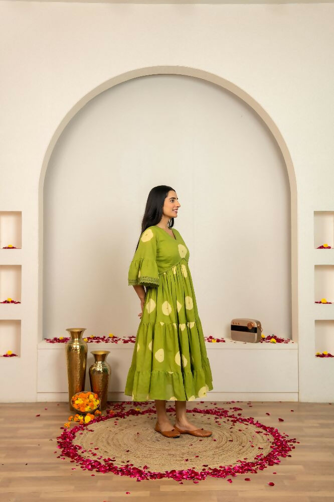 Joban Fashion Green Tie & Dye Cotton Dress - Distacart