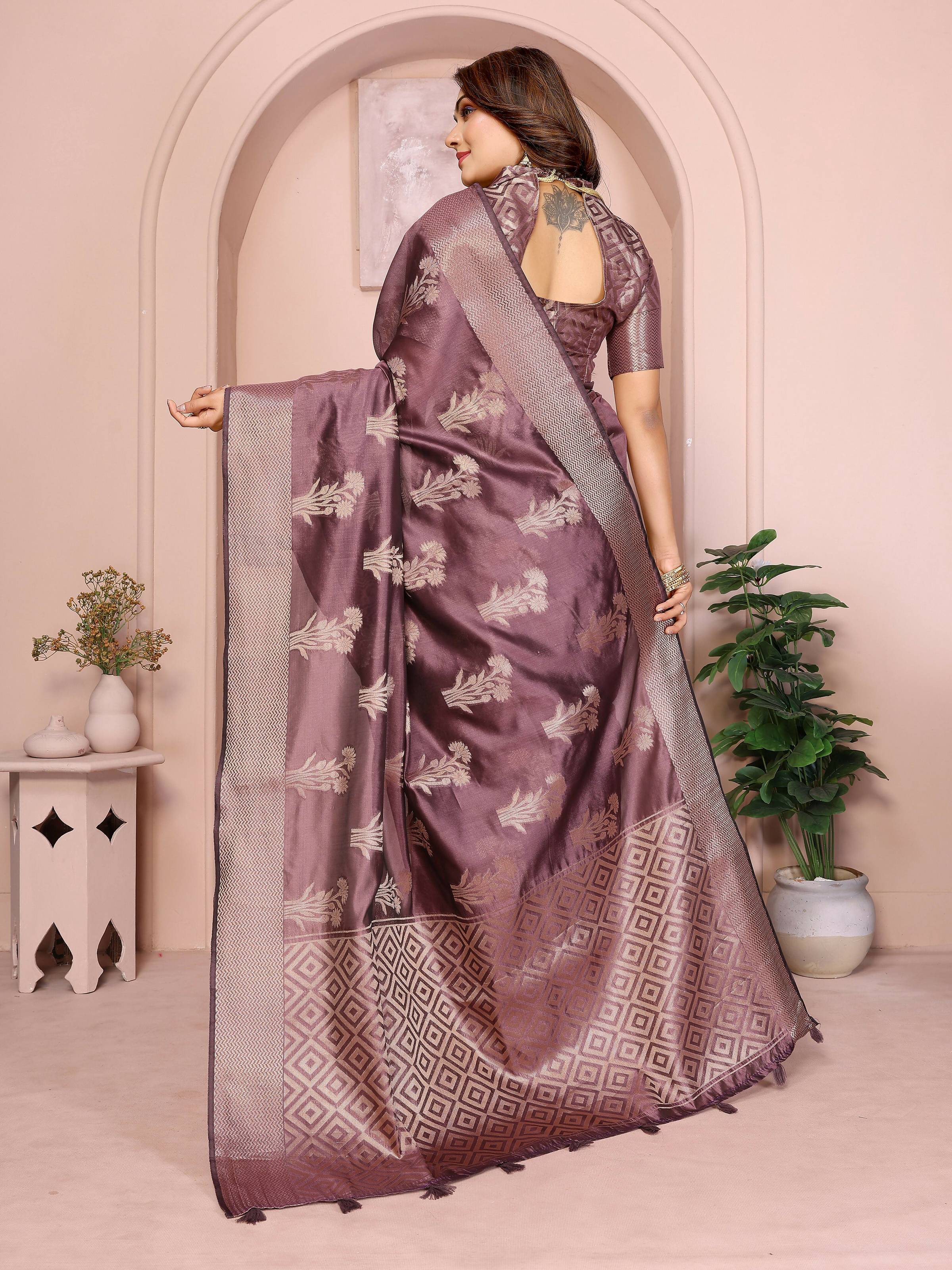 Aastha Fashion Purple Soft Organza Silk Weaving Saree - Distacart