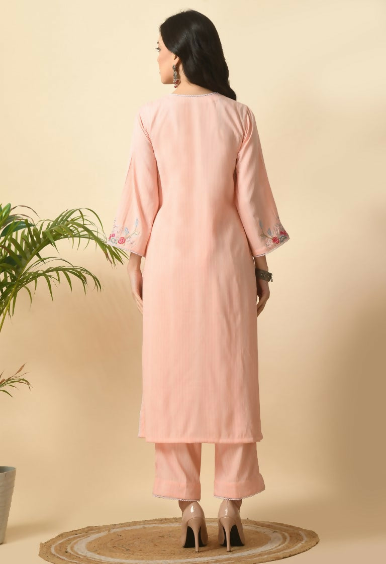 Joban Fashion Peach Cotton Rayon Kurta Set