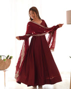 Lehenga Mart Wedding Wear Anarkali Suit With Dupatta - Maroon