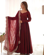 Lehenga Mart Wedding Wear Anarkali Suit With Dupatta - Maroon