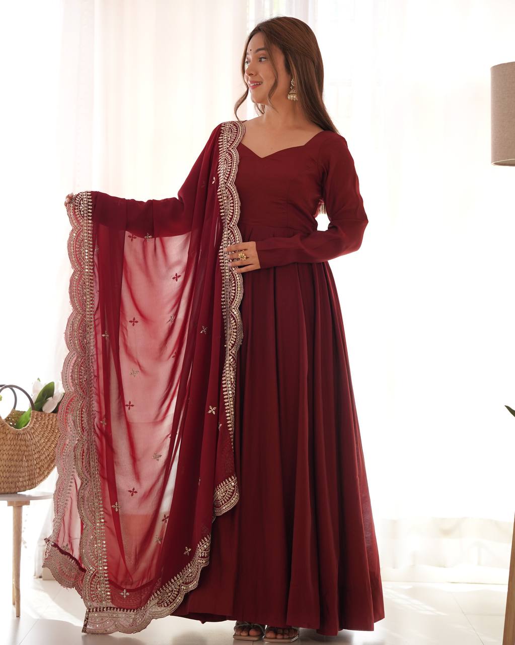 Lehenga Mart Wedding Wear Anarkali Suit With Dupatta - Maroon