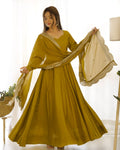 Lehenga Mart Wedding Wear Anarkali Suit With Dupatta - Mustard