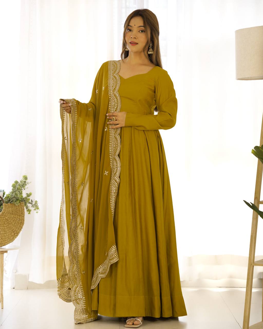 Lehenga Mart Wedding Wear Anarkali Suit With Dupatta - Mustard