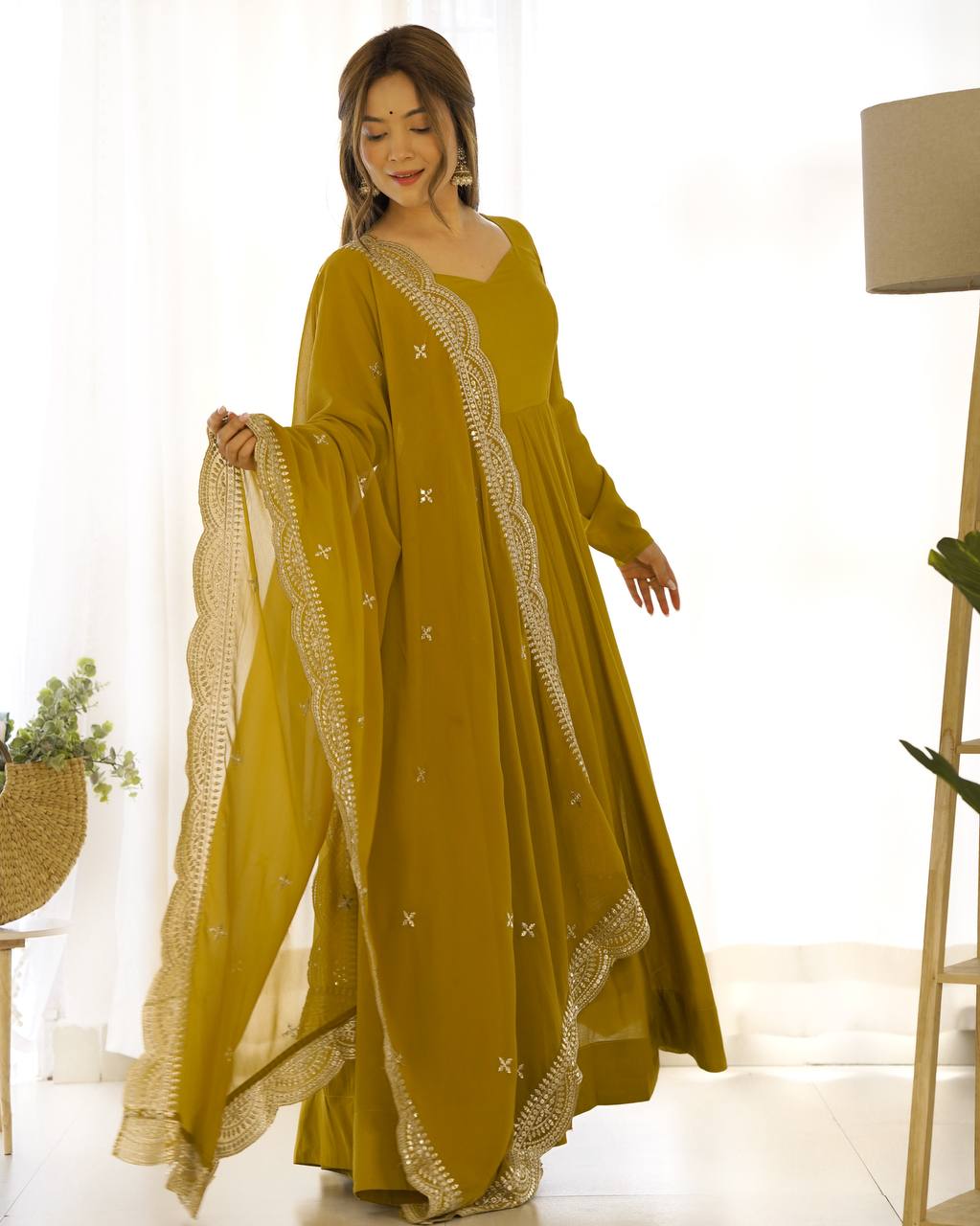 Lehenga Mart Wedding Wear Anarkali Suit With Dupatta - Mustard