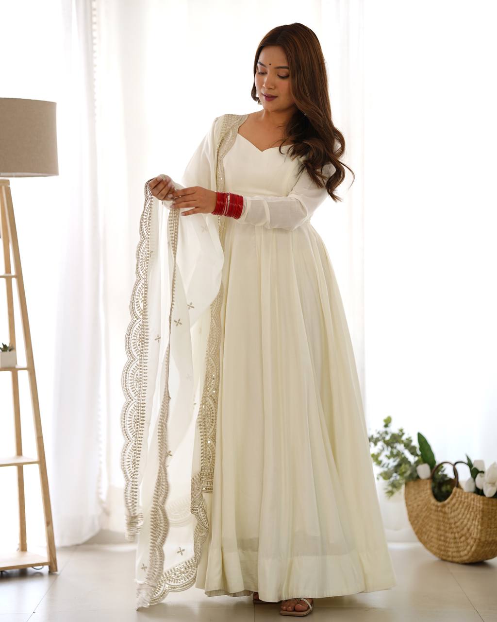 Lehenga Mart Wedding Wear Anarkali Suit With Dupatta - Off White - Distacart