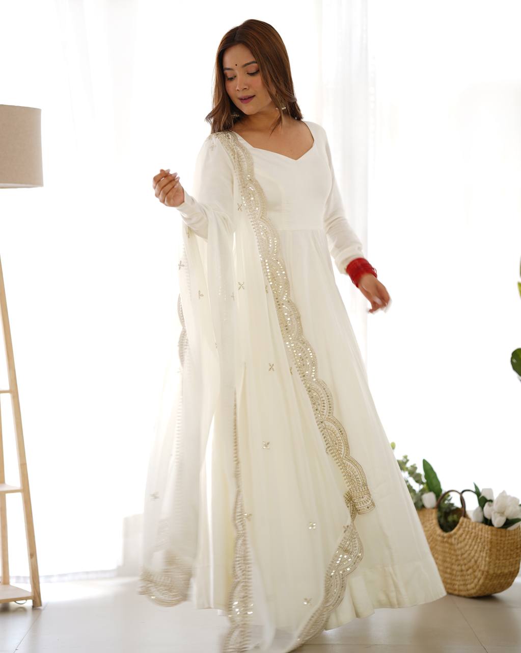 Lehenga Mart Wedding Wear Anarkali Suit With Dupatta - Off White - Distacart