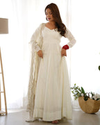 Lehenga Mart Wedding Wear Anarkali Suit With Dupatta - Off White - Distacart