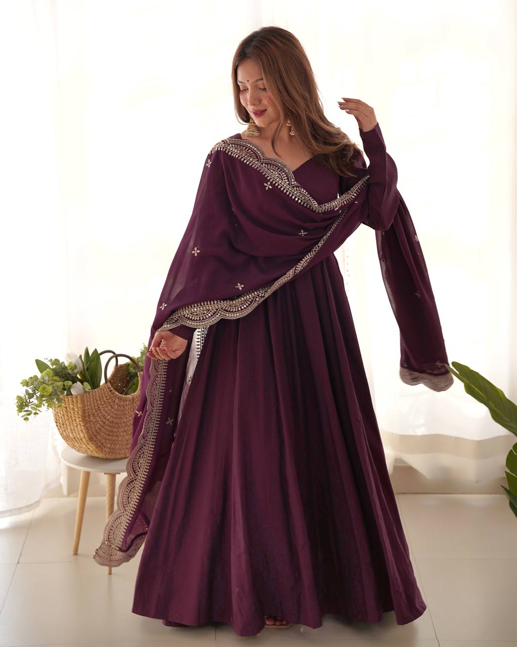 Lehenga Mart Wedding Wear Anarkali Suit With Dupatta - Wine