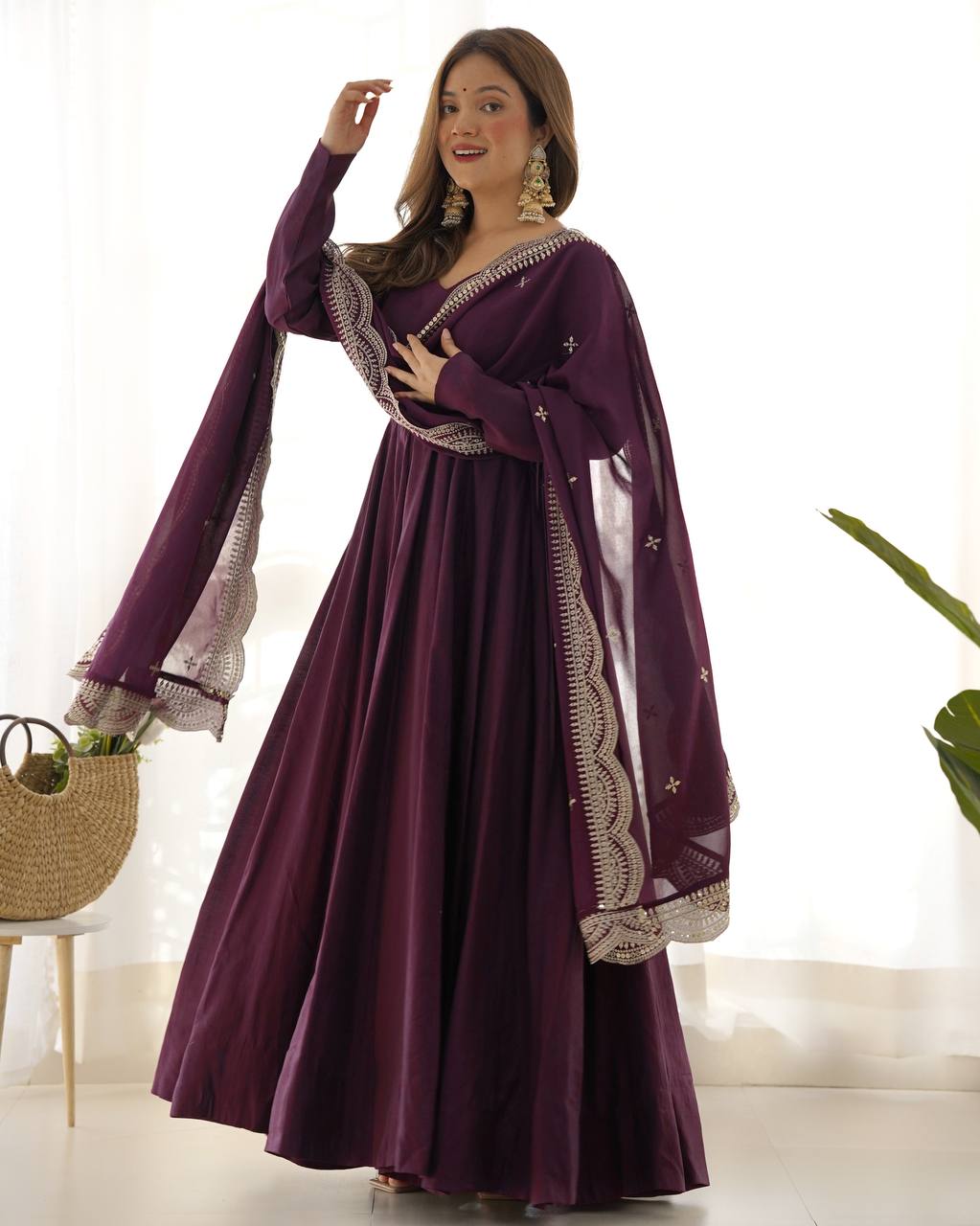 Lehenga Mart Wedding Wear Anarkali Suit With Dupatta - Wine