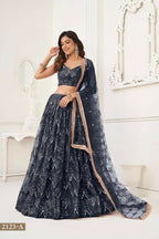 Aastha Fashion Black Butterfly Net Tone To Tone Thread Work, Sequence Work And Original Mirror Work Embroidery Wedding Wear Lehenga Choli