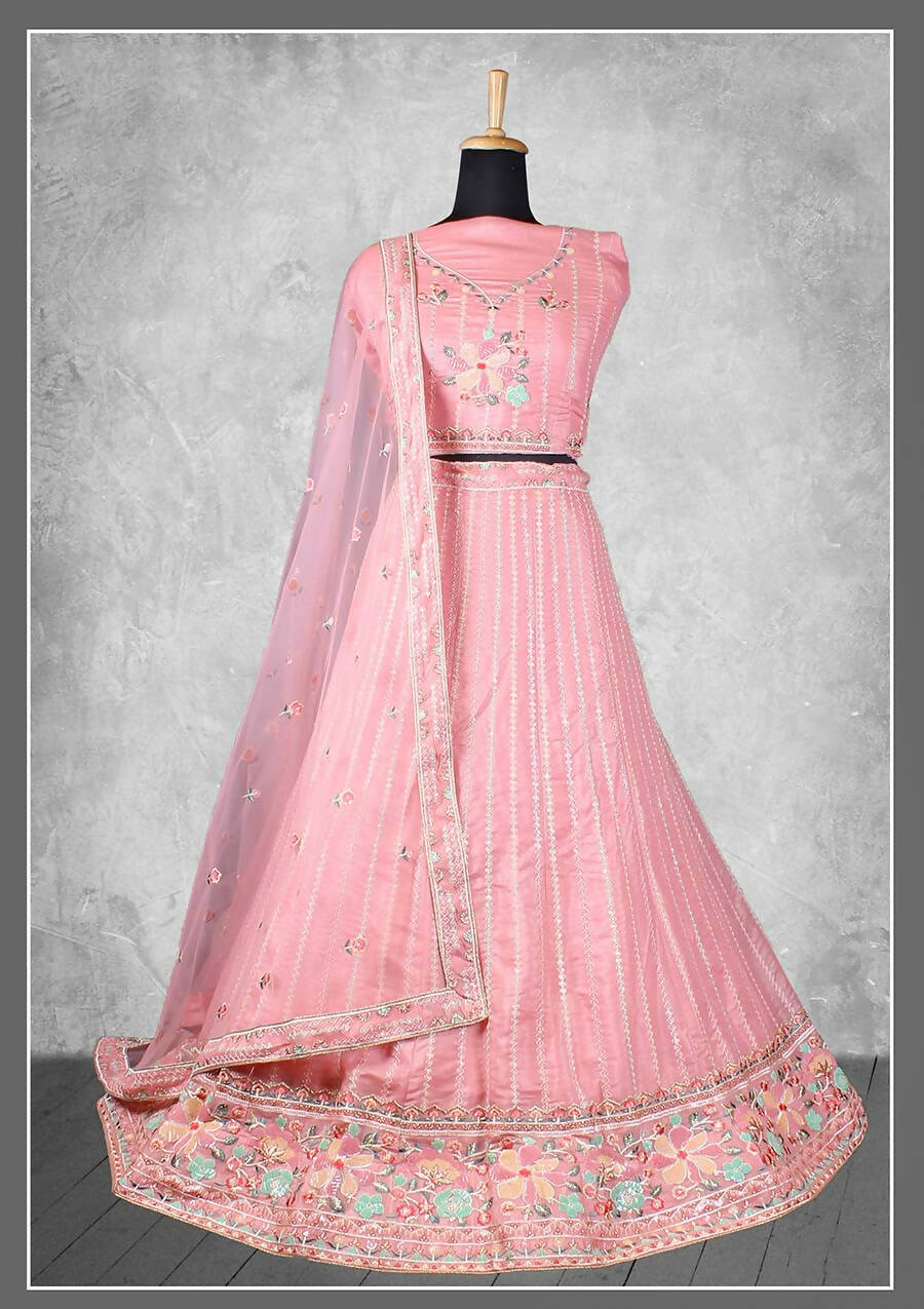 Light Pink Georgette Embroidery & Sequence Work Semi-Stitched Lehenga Choli - Nimaya Kangan