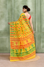 Piyari Fashion Women's Yellow Embellished Cotton Blend Jamdani Saree - Distacart