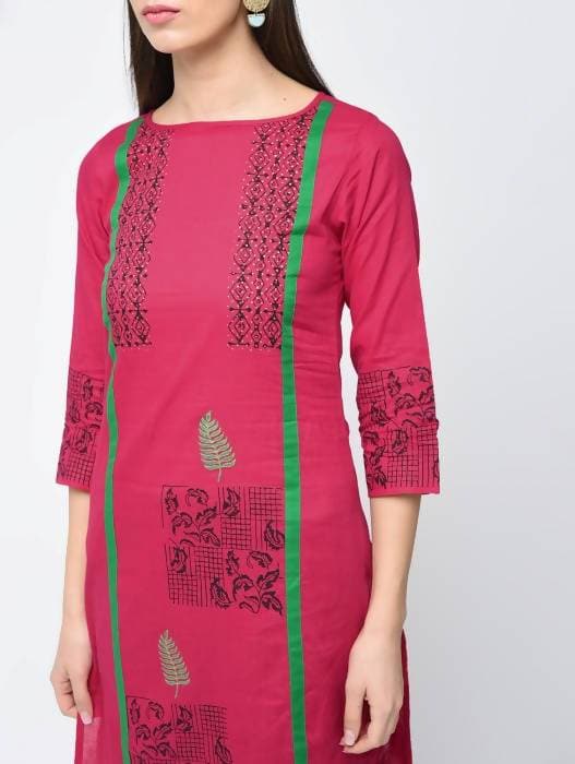 Aniyah Cotton Block Printed Straight Pink Kurta (AN-114K)