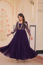 Joban Fashion Purple Georgette Sequence Embroidery Work Dress - Distacart