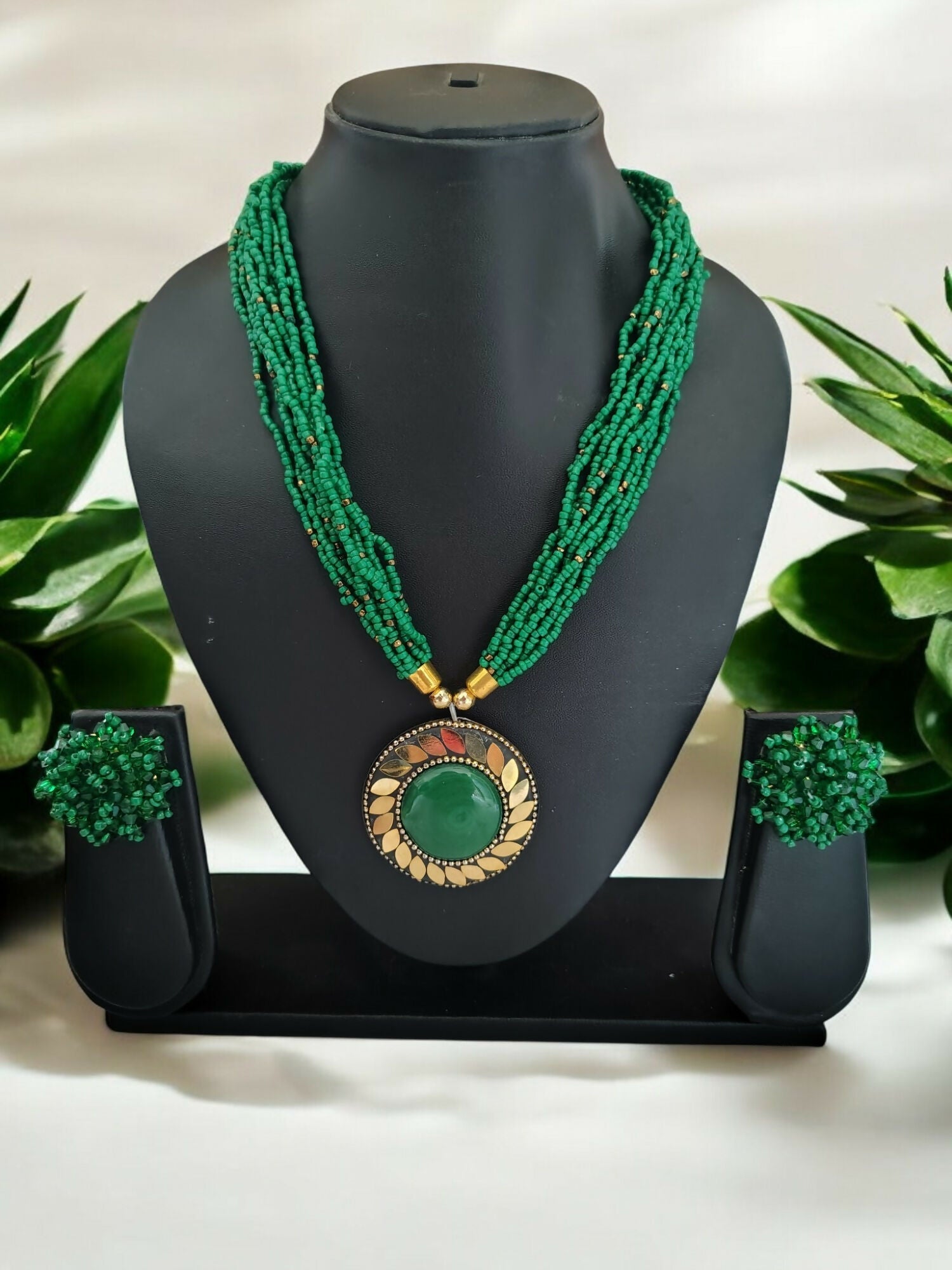 Inhanns All-Day Statement Beaded Necklace Set - Green