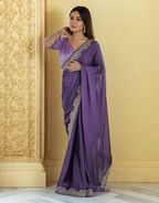 Lorenvalley Fashion Lavender Rangoli Silk with Coding Lace Work Saree with Blouse - Distacart