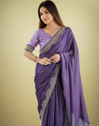 Lorenvalley Fashion Lavender Rangoli Silk with Coding Lace Work Saree with Blouse - Distacart