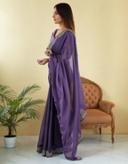 Lorenvalley Fashion Lavender Rangoli Silk with Coding Lace Work Saree with Blouse - Distacart