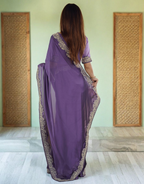 Lorenvalley Fashion Lavender Rangoli Silk with Coding Lace Work Saree with Blouse - Distacart