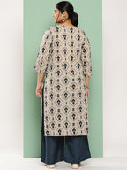 Yufta Plus Size Ethnic Motifs Printed Regular Cotton Kurta with Palazzos