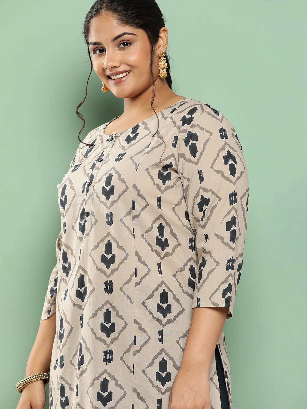 Yufta Plus Size Ethnic Motifs Printed Regular Cotton Kurta with Palazzos