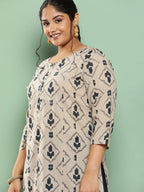 Yufta Plus Size Ethnic Motifs Printed Regular Cotton Kurta with Palazzos