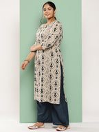 Yufta Plus Size Ethnic Motifs Printed Regular Cotton Kurta with Palazzos