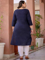 Yufta Navy Blue Floral Plus Size Chikankari Kurti Women - Distacart