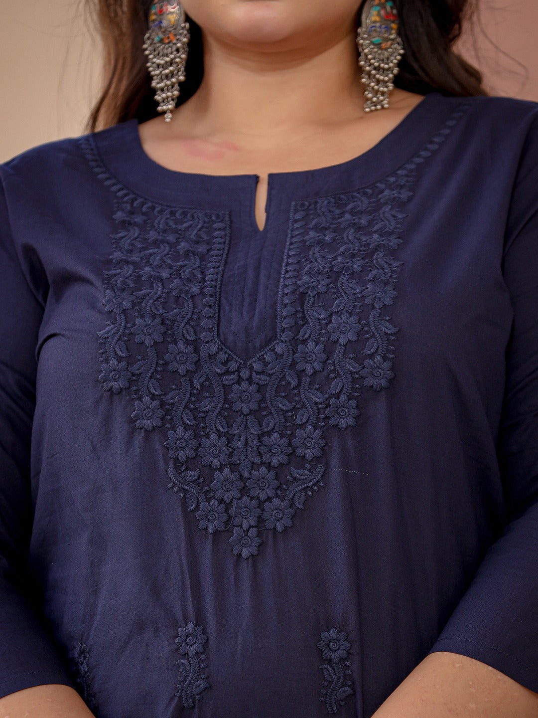 Yufta Navy Blue Floral Plus Size Chikankari Kurti Women - Distacart