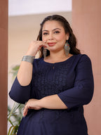 Yufta Navy Blue Floral Plus Size Chikankari Kurti Women - Distacart