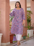 Yufta Lavender & Pink Floral Printed Plus Size Kurta