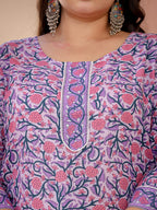 Yufta Lavender & Pink Floral Printed Plus Size Kurta