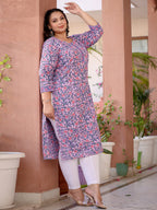 Yufta Lavender & Pink Floral Printed Plus Size Kurta
