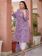 Yufta Lavender & Pink Floral Printed Plus Size Kurta