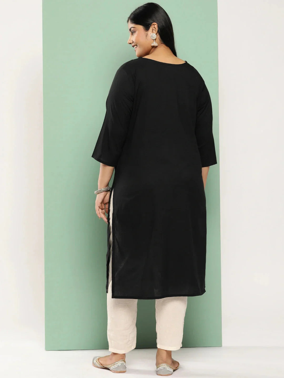 Yufta Black Straight Plus Size Kurta For Women