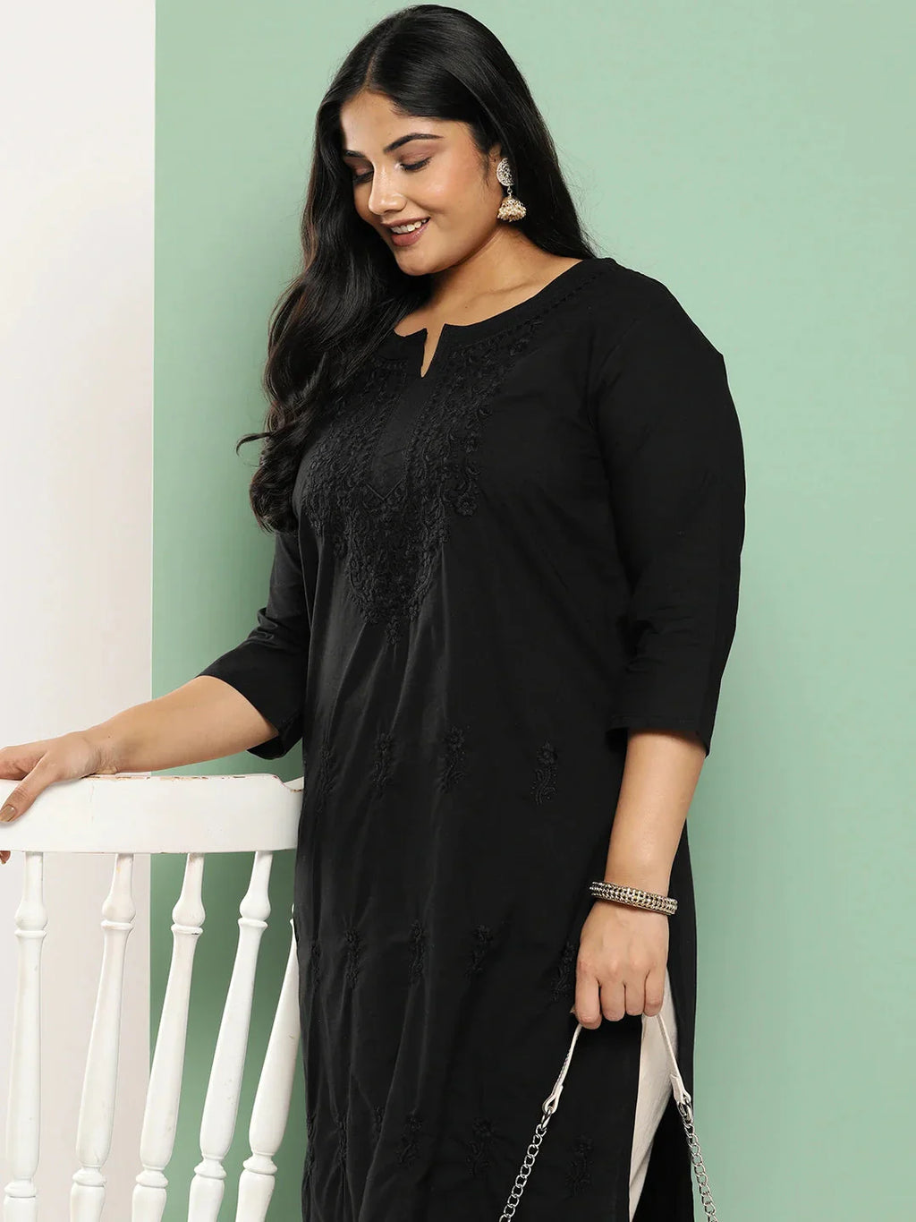 Yufta Black Straight Plus Size Kurta For Women