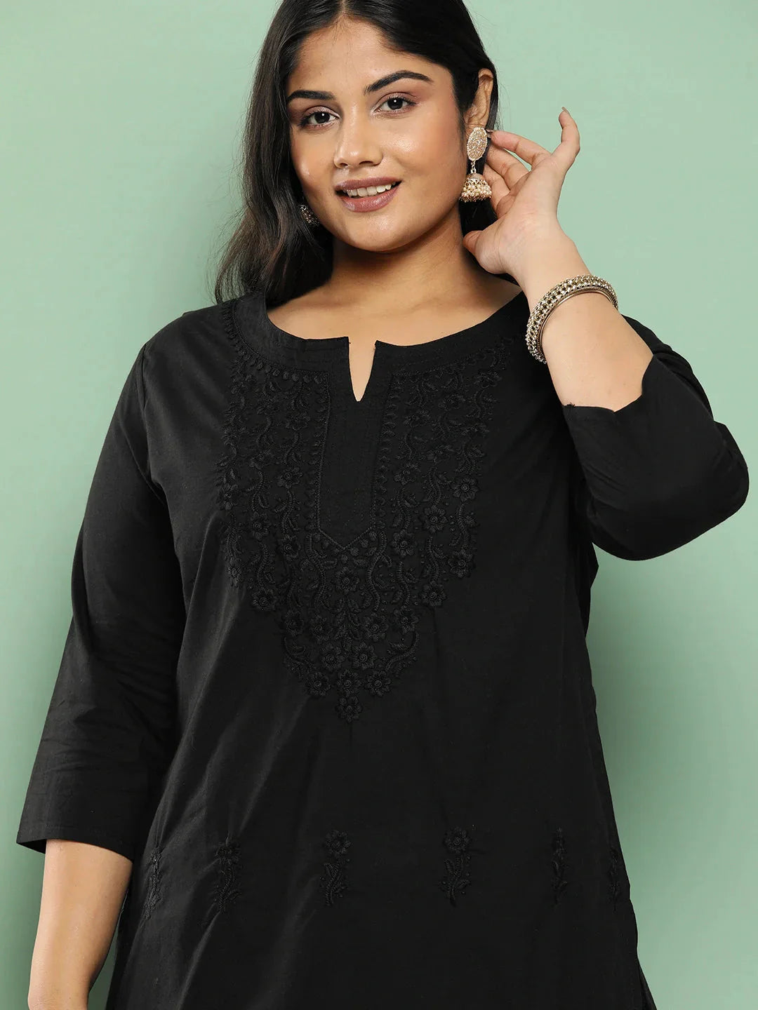 Yufta Black Straight Plus Size Kurta For Women