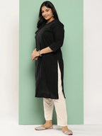 Yufta Black Straight Plus Size Kurta For Women