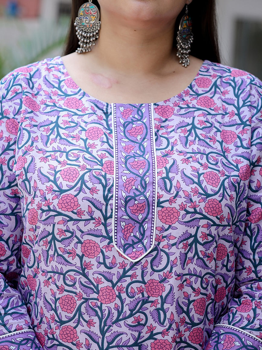 Yufta Plus Size Lavender & White Printed Dupatta Set