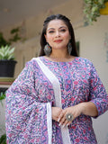 Yufta Plus Size Lavender & White Printed Dupatta Set