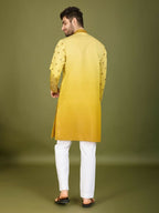Vastranavya Ombre Yellow Premium Viscose Silk Thread & Sequence Embroidery work Kurta