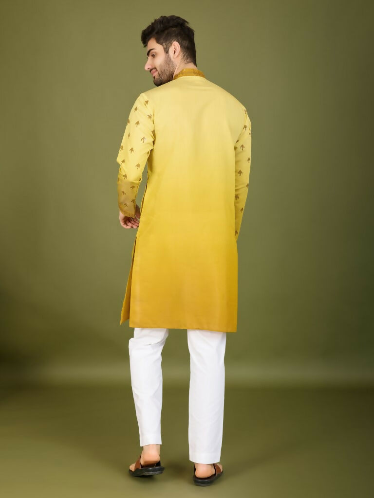 Vastranavya Ombre Yellow Premium Viscose Silk Thread & Sequence Embroidery work Kurta