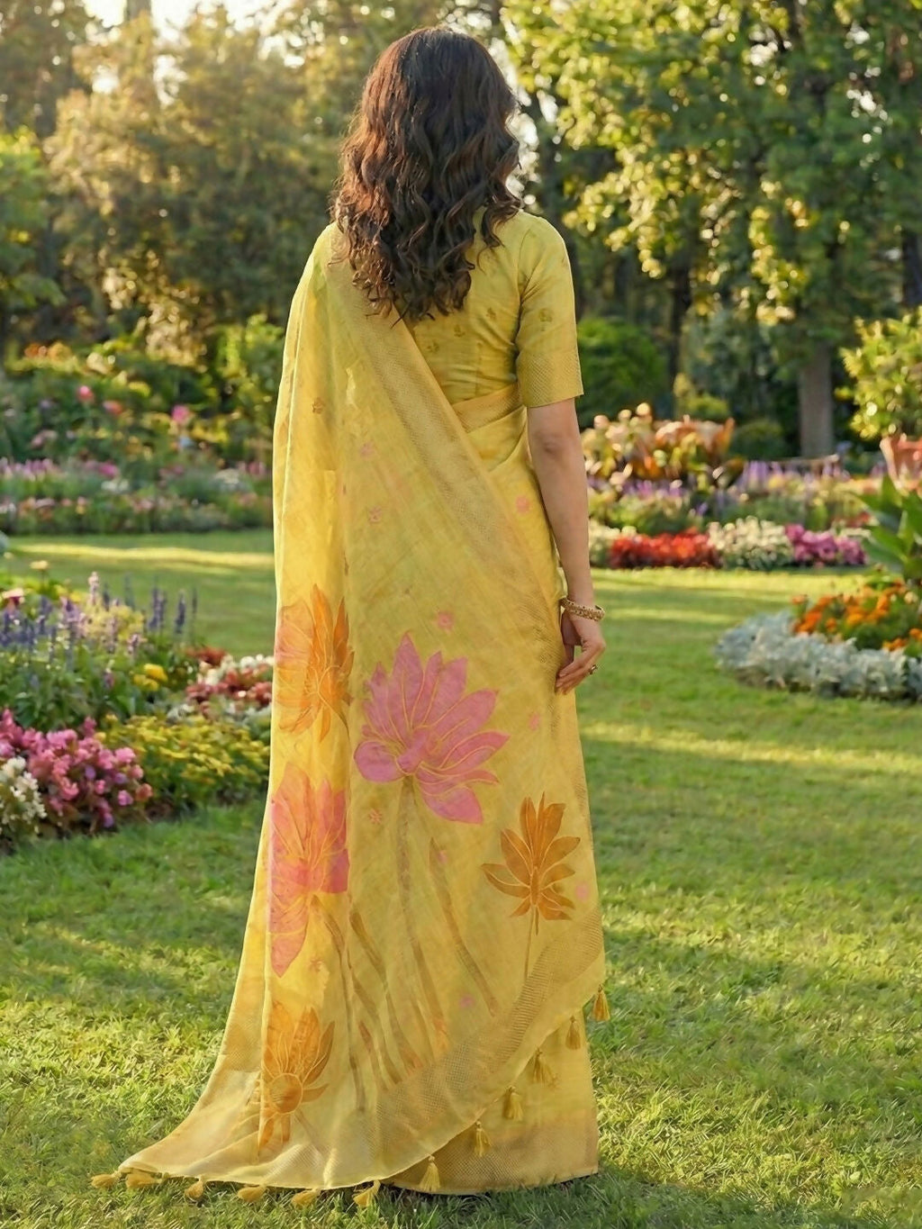 Shree Shyam Fashion Yellow Linen Cotton Saree - Distacart