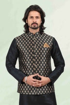 Raivat Ethnic Jacquard Banarasi Silk Woven Work 3 Pics Jacket Set In Black Colour - Distacart