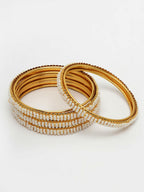 NVR Women's Set of 4 Gold-Plated Pearl Handcrafted Traditional Bangles - Distacart